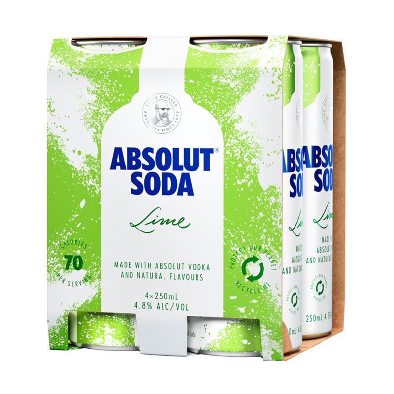 LỐC 4 LON ĐỒ UỐNG CÓ CỒN HƯƠNG CHANH LIME ABSOLUT SODA 250ML