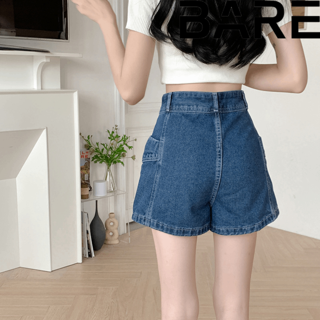 Quần short jean giả váy Demi, chân váy jean nữ lưng cao dành cho nữ thiết kế đắp chéo phối túi 2 bên cá tính - CV017