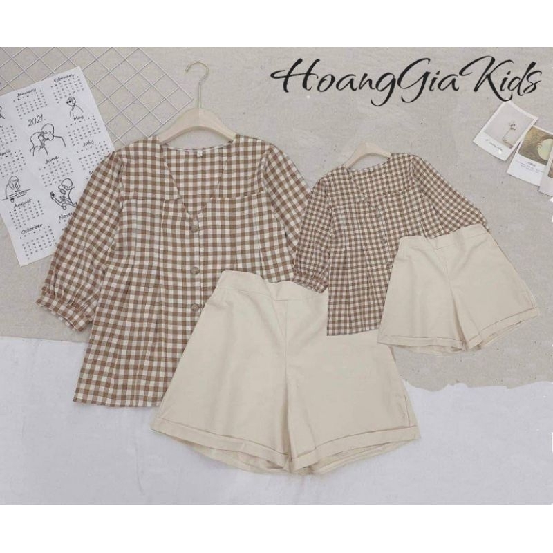 Set mẹ và bé bộ caro babydoll