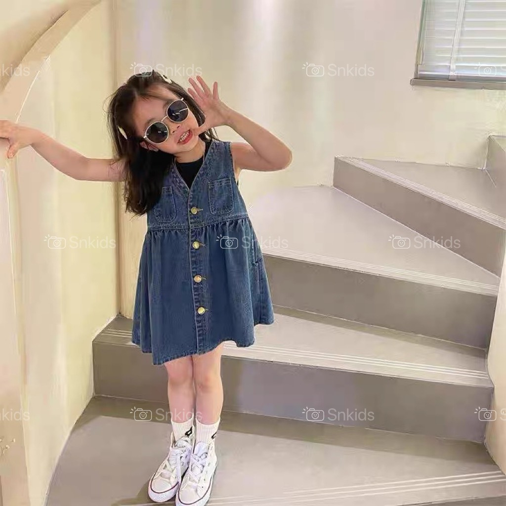 váy jean sắt nách thể thao cho bé