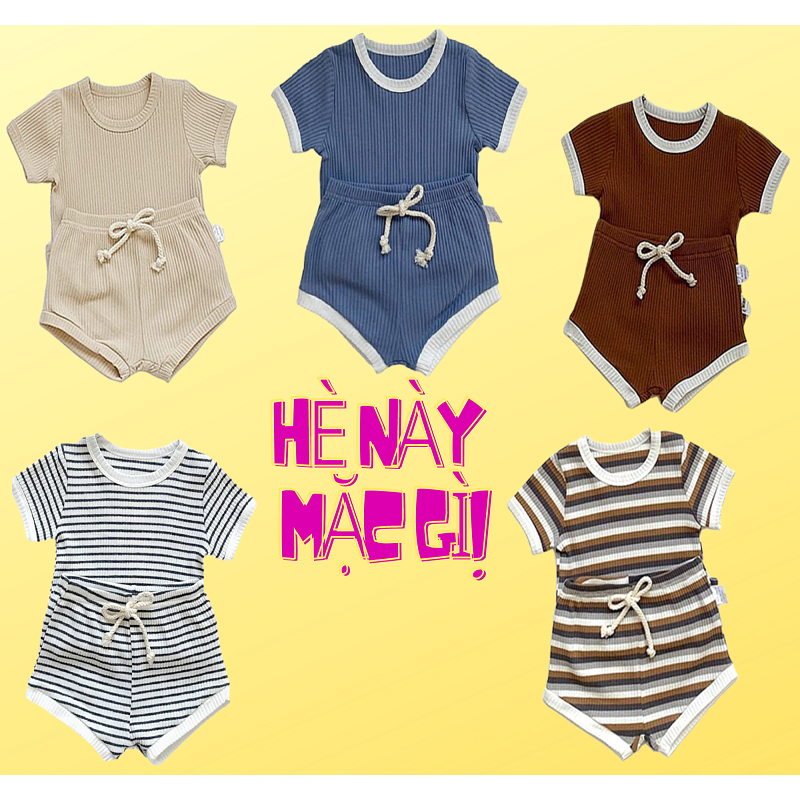 Bộ đồ ngắn tay thun tăm lạnh co giãn, mềm mịn thoáng mát cho bé từ 5kg đến 17kg