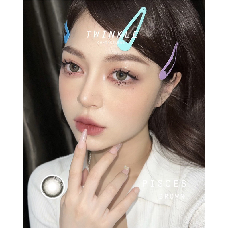 Kính áp tròng nâu rêu có viền giãn nhẹ đủ độ cận Pisces Brown lens twinkle