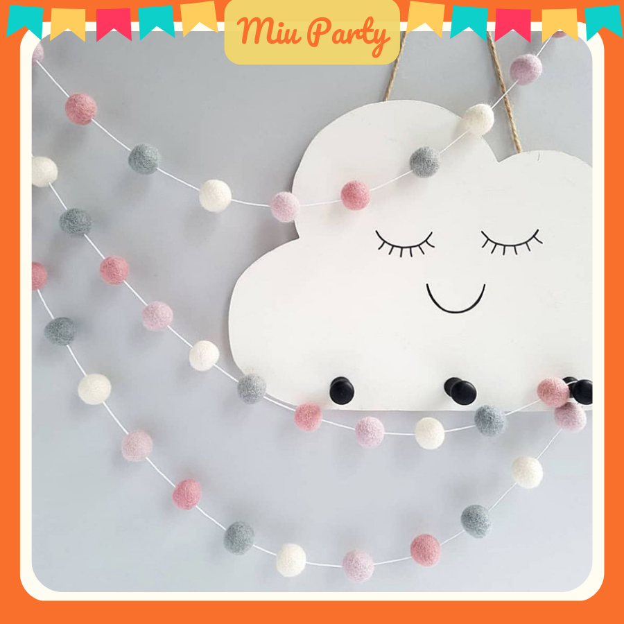 [TPHCM] Dây Treo Trang Trí Sinh Nhật Cục Bông Len Tròn Đủ Màu Sắc Xinh Xắn - Miu Party