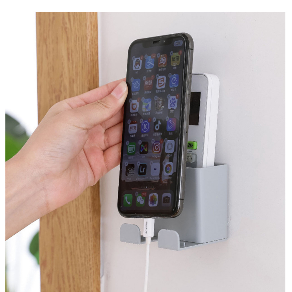 Giá đỡ Hộp để điện thoại remote điều khiển và cố định dây sạc khi sạc treo đồ dán tường GDT2 DL TECH