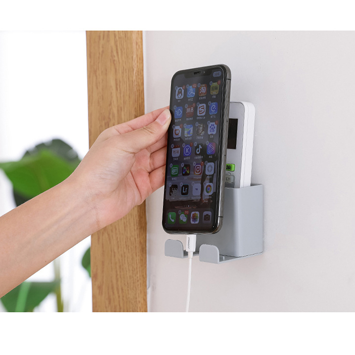 Giá đỡ Hộp để điện thoại remote điều khiển và cố định dây sạc khi sạc treo đồ dán tường GDT2 DL TECH