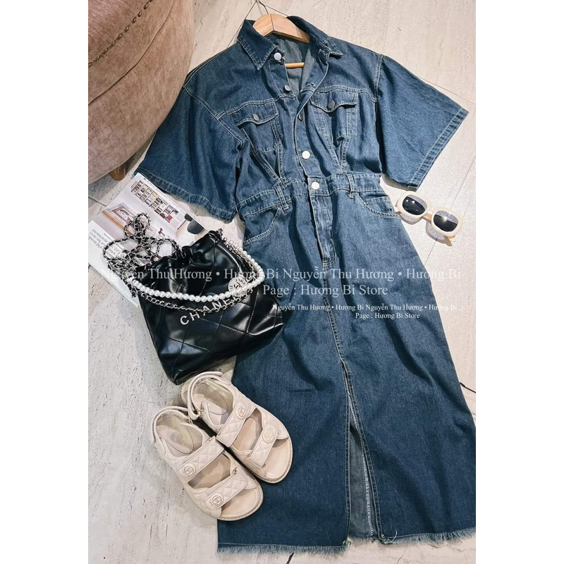 M03-VÁY JEAN CHUN EO XẺ TRƯỚC GẤU TUA