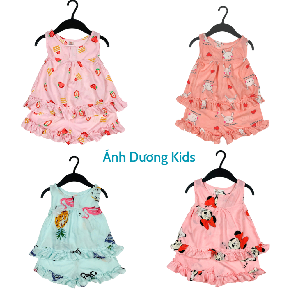 Bộ lanh lụa  cho bé gái, bộ lanh 2 dây gấu bèo cho bé gái