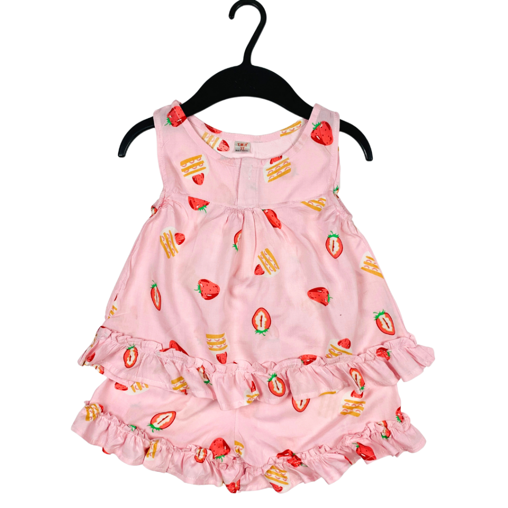 Bộ lanh lụa  cho bé gái, bộ lanh 2 dây gấu bèo cho bé gái