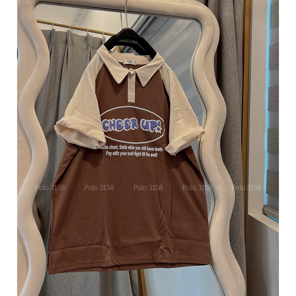 Áo Phông Polo 3158 Dấng Rộng Nam Nữ Cheer Up Unisex Bigsize - Áo Thun Cổ Bẻ Ngắn Tay
