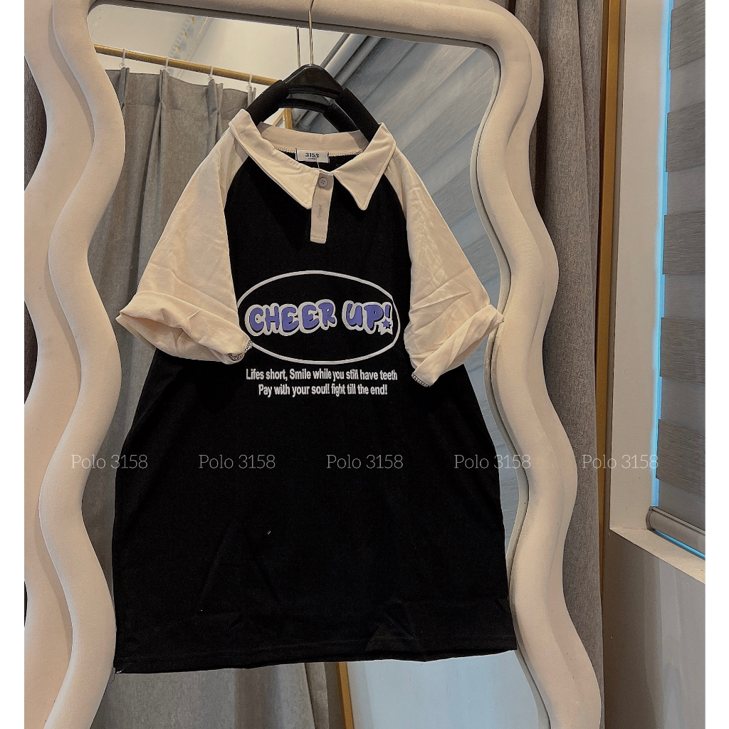 Áo Phông Polo 3158 Dấng Rộng Nam Nữ Cheer Up Unisex Bigsize - Áo Thun Cổ Bẻ Ngắn Tay