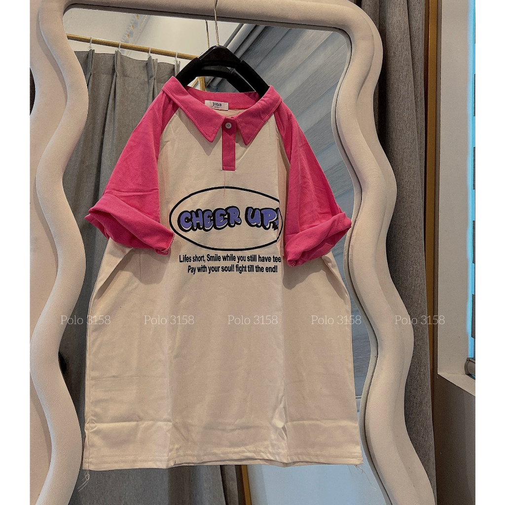 Áo Phông Polo 3158 Dấng Rộng Nam Nữ Cheer Up Unisex Bigsize - Áo Thun Cổ Bẻ Ngắn Tay