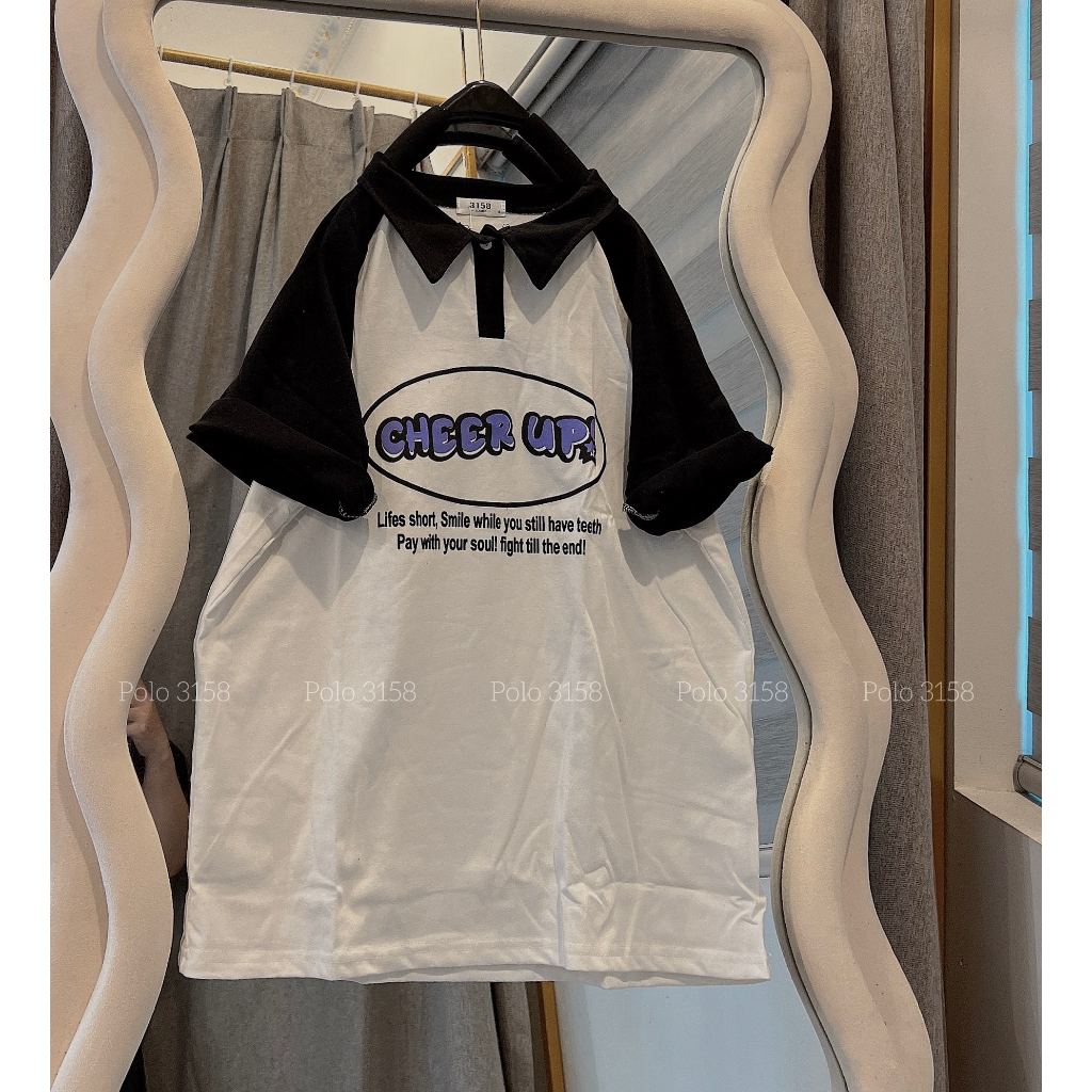 Áo Phông Polo 3158 Dấng Rộng Nam Nữ Cheer Up Unisex Bigsize - Áo Thun Cổ Bẻ Ngắn Tay