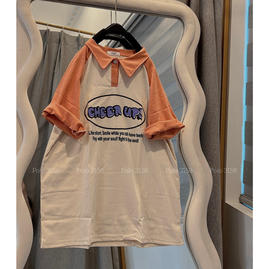 Áo Phông Polo 3158 Dấng Rộng Nam Nữ Cheer Up Unisex Bigsize - Áo Thun Cổ Bẻ Ngắn Tay