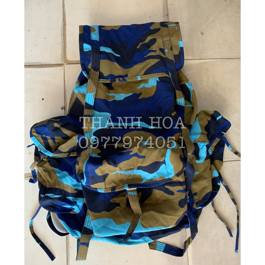 Balo 3 túi in loang, ba lô con cóc màu xanh TCHC