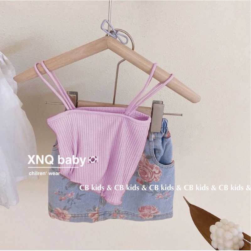 Set áo dây tím + cv bò hoa cho bé gái