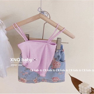 Set áo dây tím + cv bò hoa cho bé gái