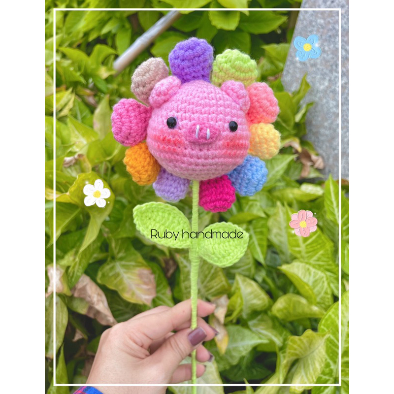 Hoa đầu thú len handmade hoa heo cừu thỏ gấu đáng yêu làm quà trang trí