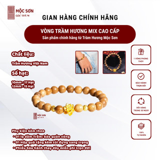 Vòng tay trầm hương mix hoa sen vàng mộc sơn trầm tốc việt cao cấp | trầm tự nhiên bảo hành trọn đời