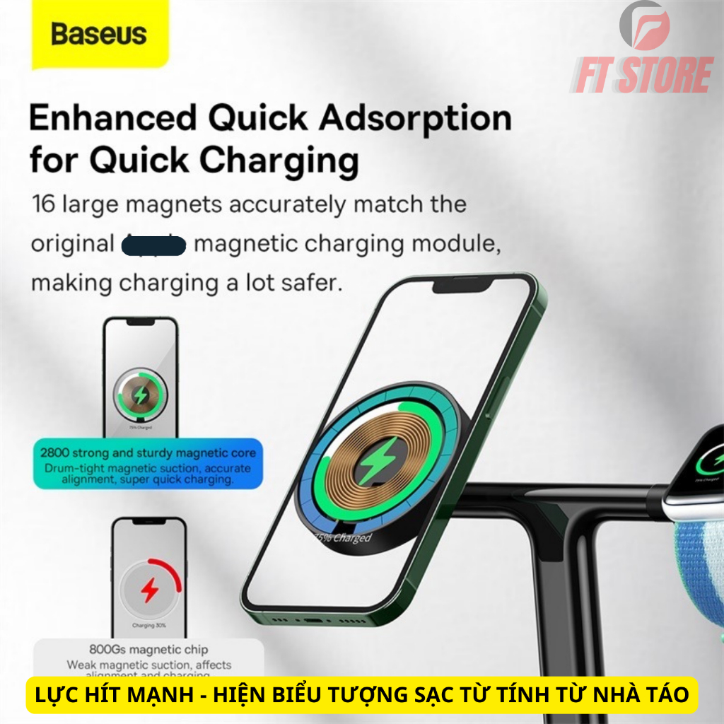 [GIAO HỎA TỐC] Đế Sạc Không Dây 3 Vùng Baseus 20W Swan 3 in 1 Wireless Magnetic Charging Bracket 20W BH12TH