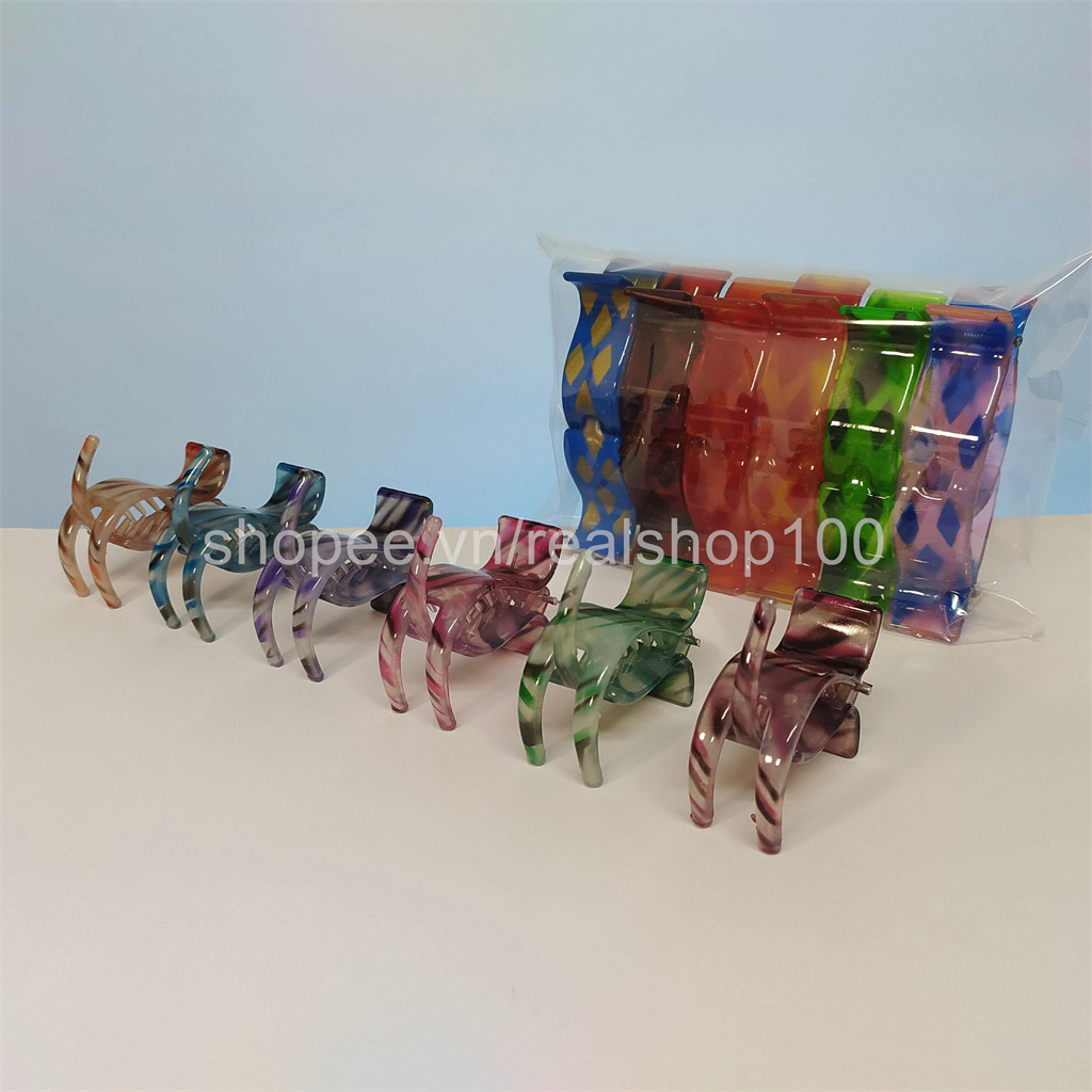 Sỉ 1 lố 12 chiếc kẹp gắp tóc | Kẹp càng cua 3 răng | Sơn bóng hoa văn | Hình thật 100%