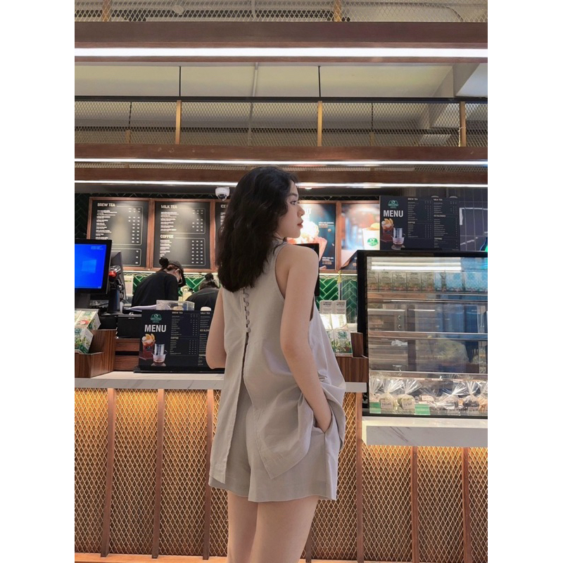 SET ÁO CỔ YẾM XẺ TÀ LƯNG SHORT