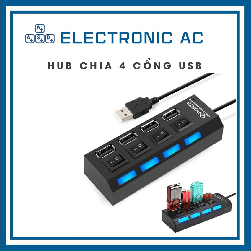 HUB USB Chia 4 Cổng Có công tắc và đèn báo trạng thái