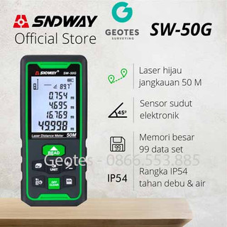 Máy đo khoảng cách Sndway SW-50G bằng tia laser màu xanh, máy chuẩn chính hãng, đo xa 50m, sử dụng được cả ngoài trời