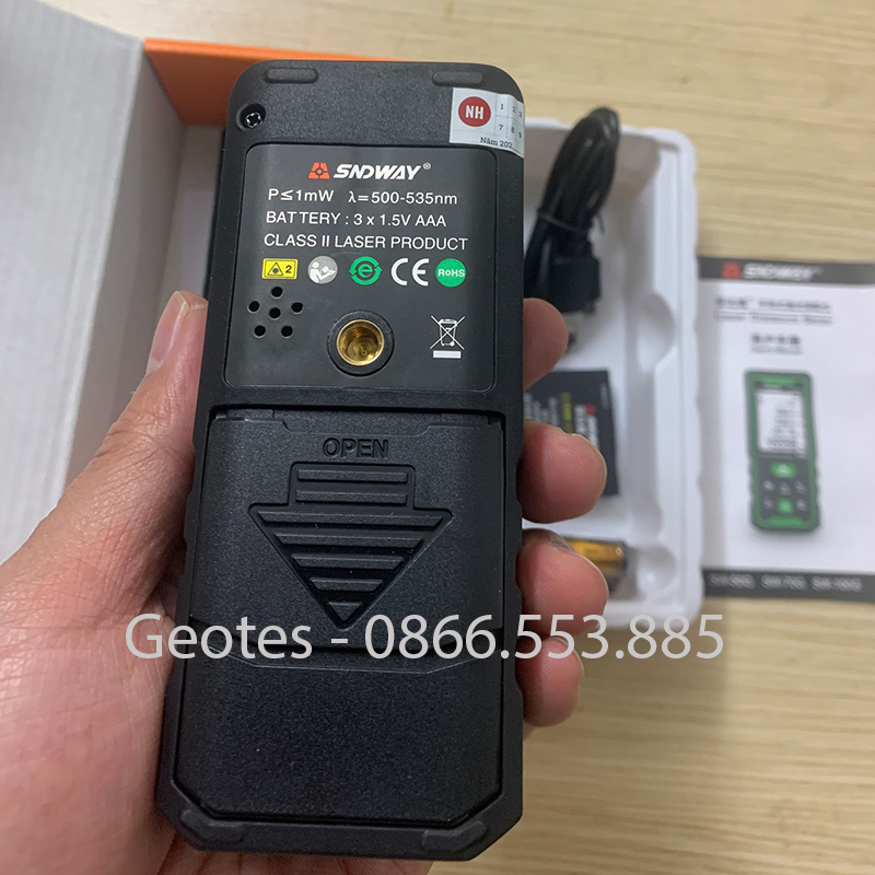 Máy đo khoảng cách Sndway SW-100G bằng tia laser màu xanh, máy chuẩn chính hãng, đo xa 100m, sử dụng được cả ngoài trời
