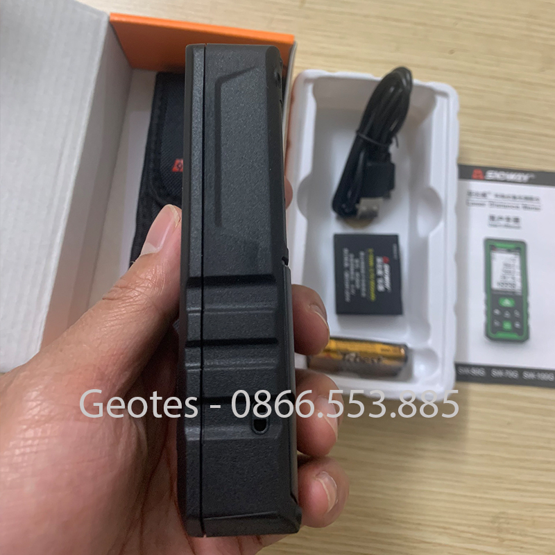 Máy đo khoảng cách Sndway SW-100G bằng tia laser màu xanh, máy chuẩn chính hãng, đo xa 100m, sử dụng được cả ngoài trời