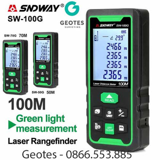Máy đo khoảng cách Sndway SW-100G bằng tia laser màu xanh, máy chuẩn chính hãng, đo xa 100m, sử dụng được cả ngoài trời