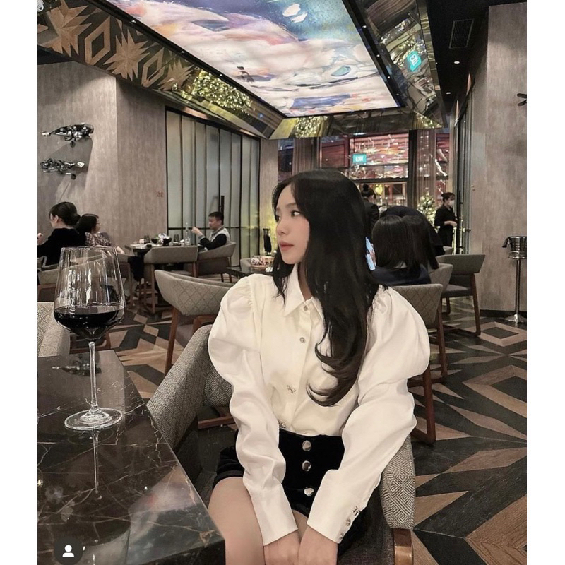 Set váy ô lông mix áo sơmi tay bồng cover Tingoan new 2023-Kem.Studio