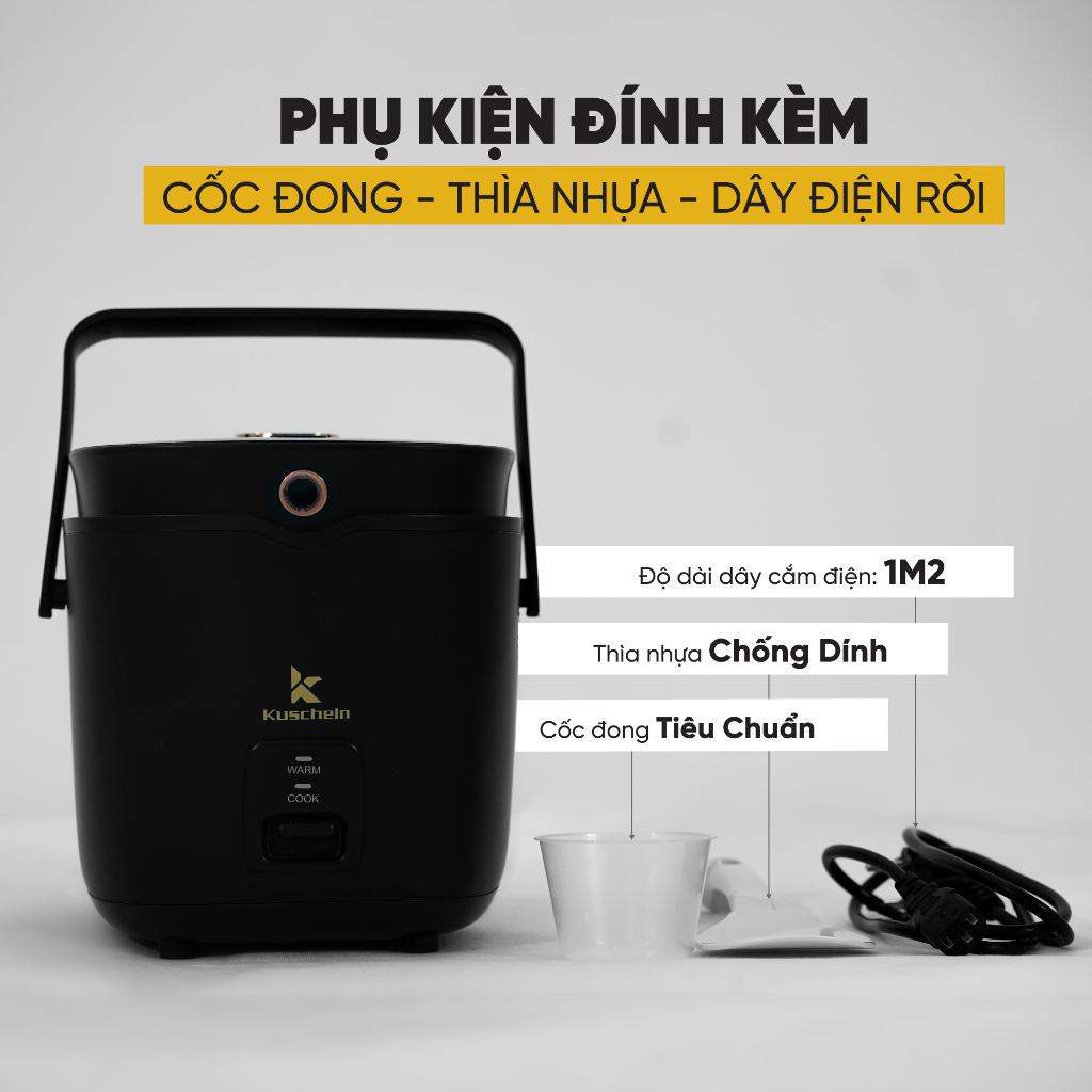 Nồi cơm điện mini KUSCHELN 1 lít 400W nấu nhanh chuẩn Đức dành cho sinh viên, gia đình 1-2 người ăn - KRC023-1.0B