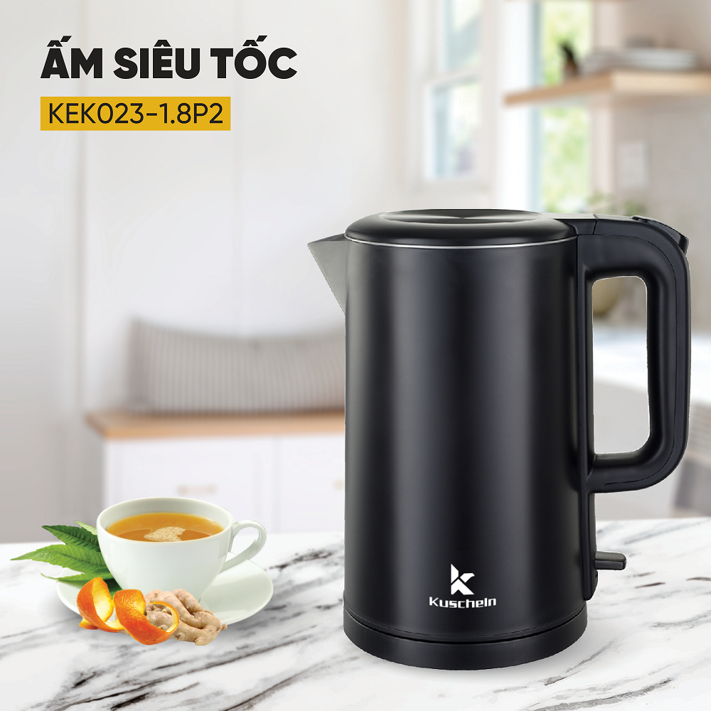 Ấm siêu tốc bình đun nước 2 lớp KUSCHELN 1.8 lít 1850W vỏ cách nhiệt, không mùi nhựa, tự ngắt điện - KEK0223-1.8P2