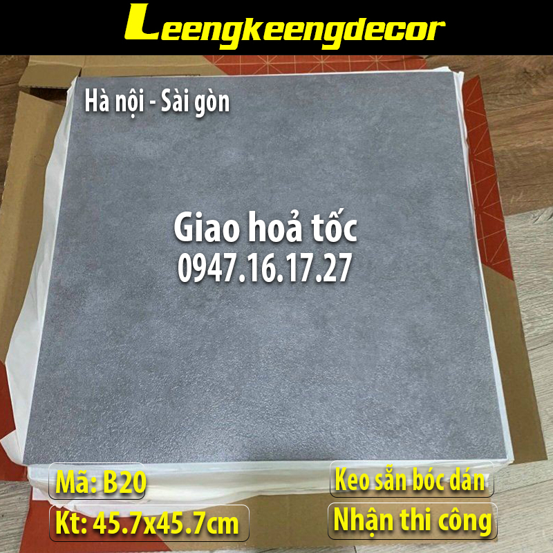 Sàn nhựa vân bê tông keo sẵn tự dính hàng loại 1 kích thước tấm lớn 45.7x45.7cm 05 tấm bằng 1.045m2