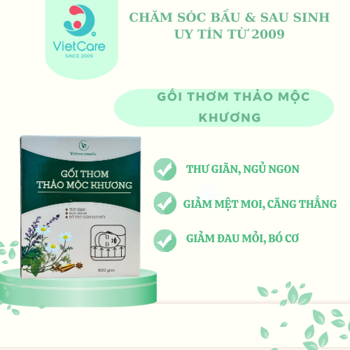 Gối thơm thảo mộc khương VIETCARE/giảm đau mỏi cổ vai gáy, thư giãn /