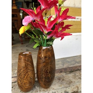 Lọ hoa gỗ mun nguyên khối cắm lông công, decor