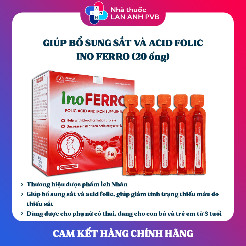 INO FERRO (20 ống) - Bổ sung sắt và acid folic cho phụ nữ có thai và cho con bú, trẻ em từ 3 tuổi.