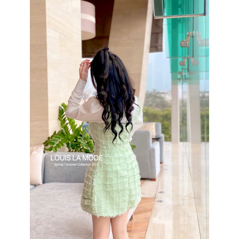 Set Yếm Phối Nhũ Lông Tiểu Thư Kèm Sơ Mi Tay Bồng Ba Màu