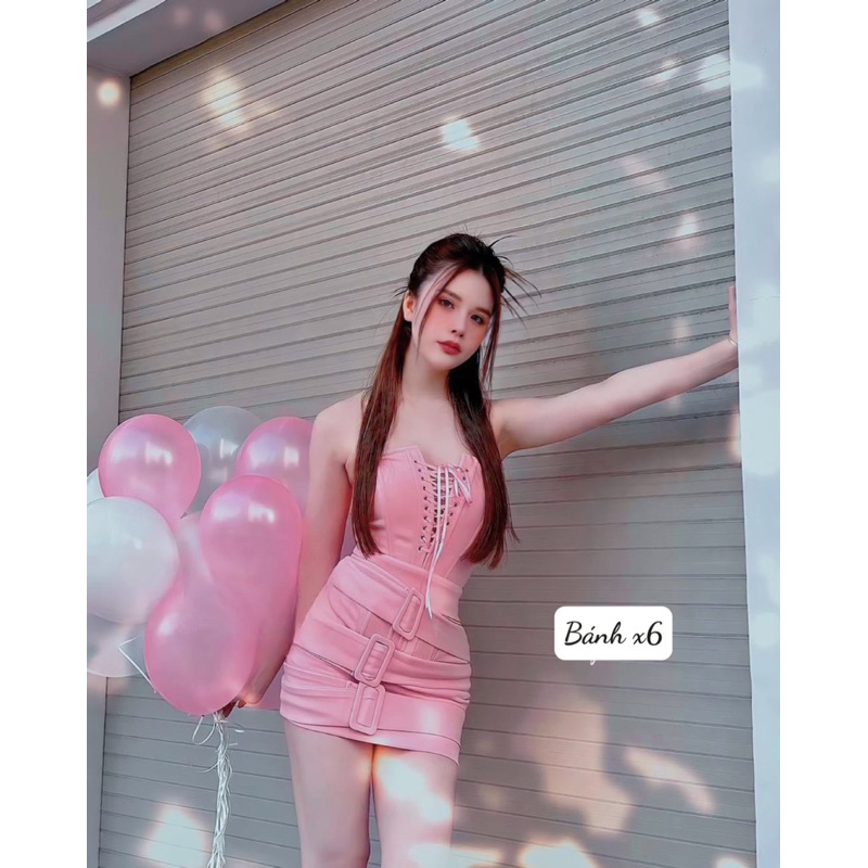 Đầm body cúp ngực dây đan ngực phối đai