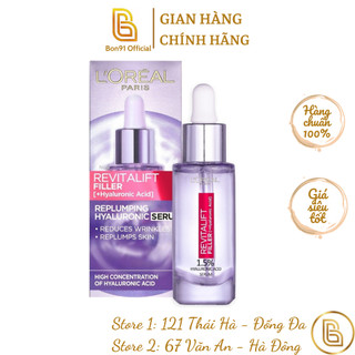 Serum Loreal HA Revitalift 1.5% Hyaluronic Acid Serum dưỡng cấp ẩm tức thì căng mướt da 30ml