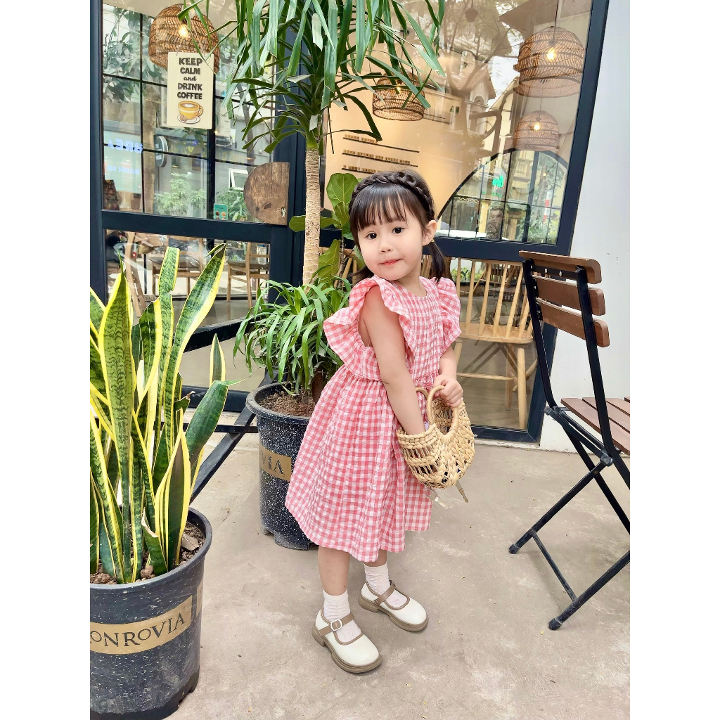 Váy cánh tiên bé gái PUKA KIDS - V2 họa tiết caro màu hồng, váy bé gái mùa hè 9 - 23kg, kèm băng rô