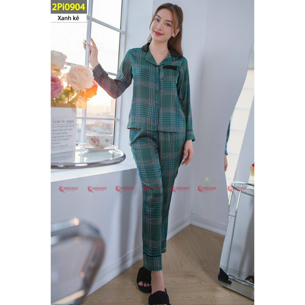 Đồ Bộ Pijama Nữ Cardina Chính Hãng Áo Dài Quần Dài - Chất vải lụa satin mềm mát chống nhăn
