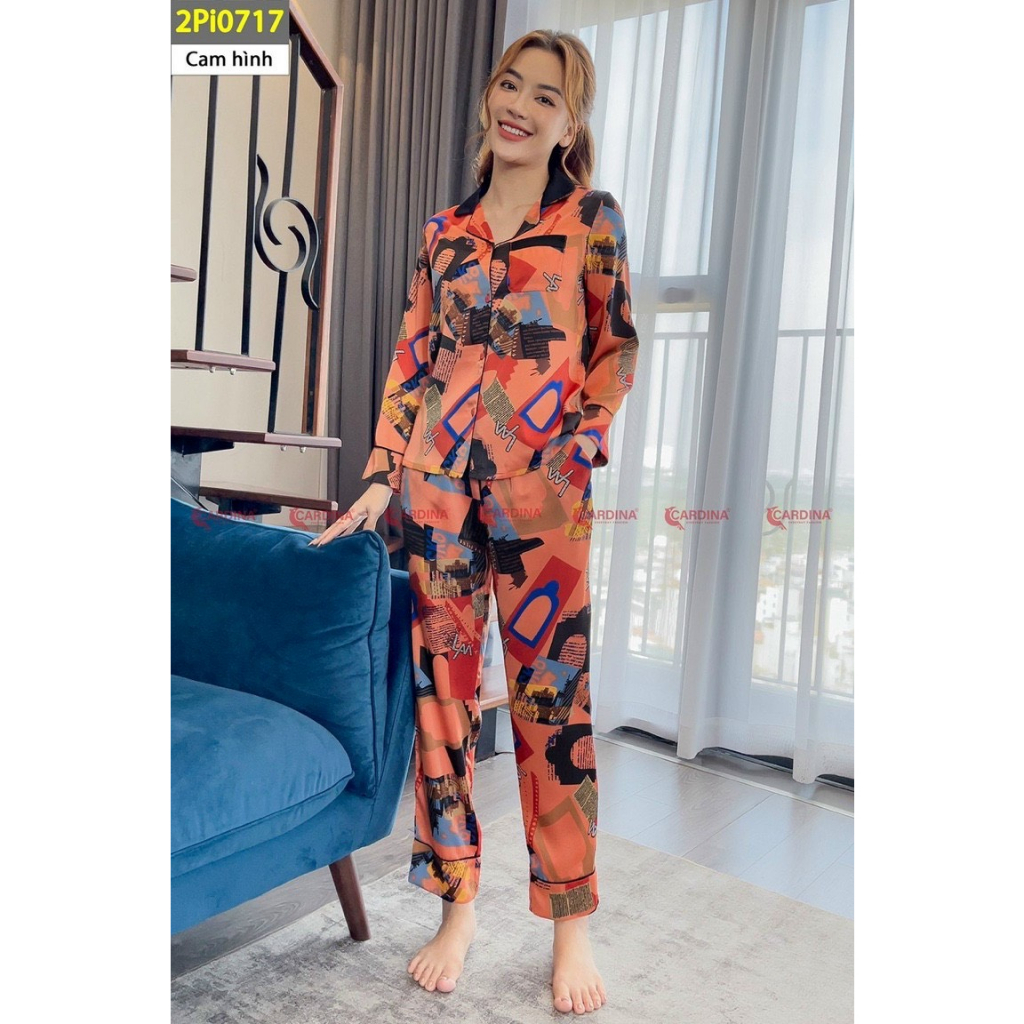 Đồ Bộ Pijama Nữ Cardina Chính Hãng Áo Dài Quần Dài - Chất vải lụa satin mềm mát chống nhăn
