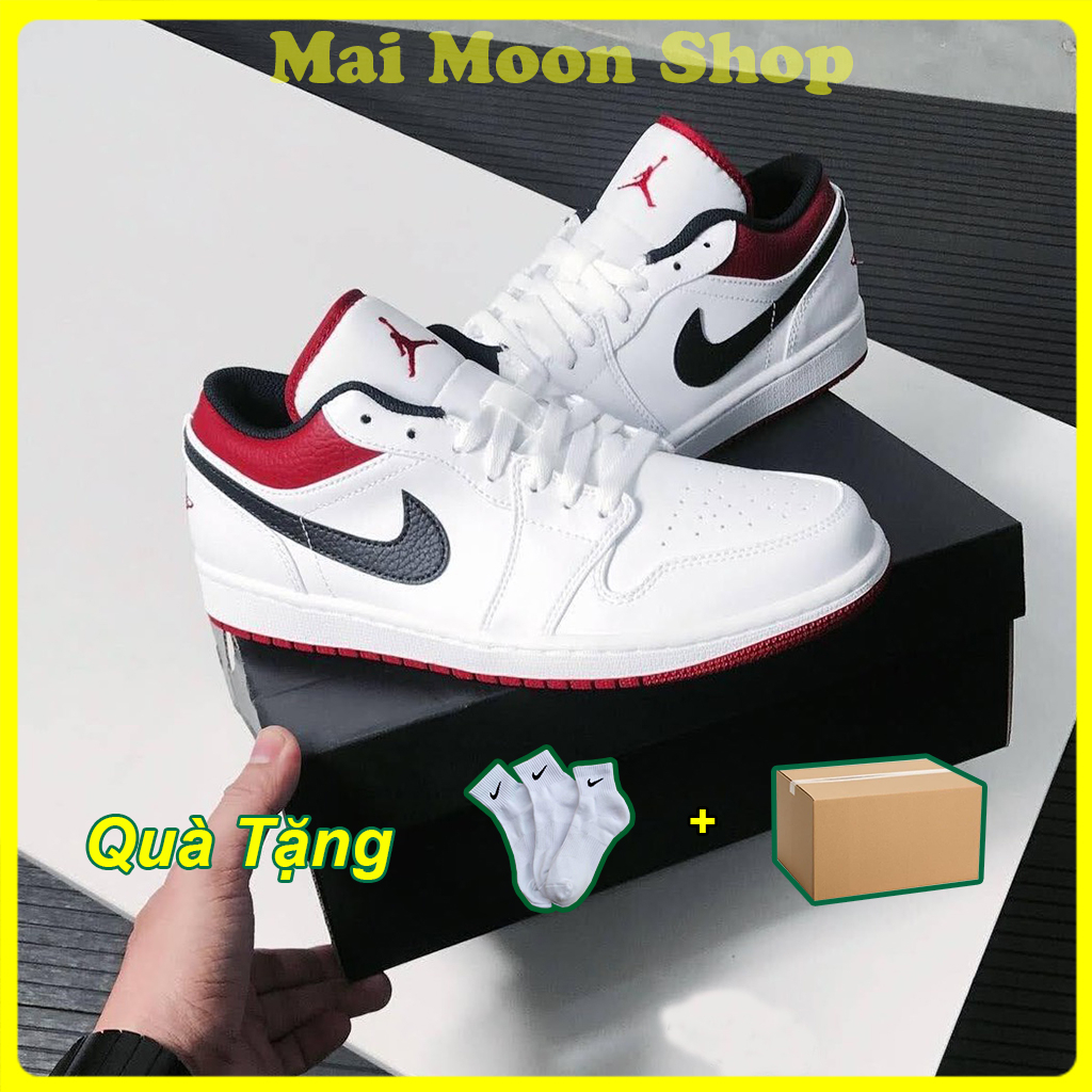 Giày Jordan 1 Low Trắng Đỏ Vệt Đen Cực Hot, Giày Jordan cổ thấp White Red Bản Chuẩn Đủ Size Nam Nữ 36-43