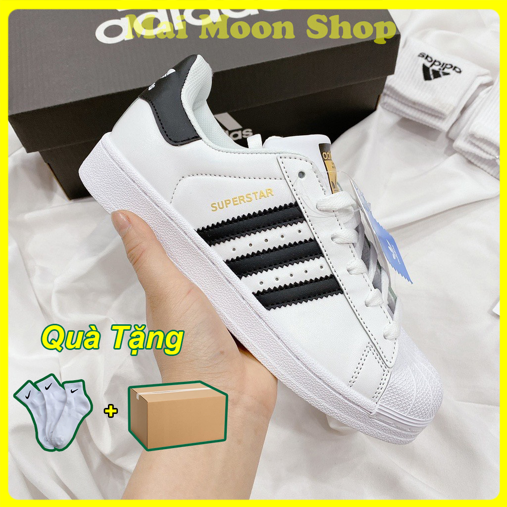 Giày _Adidas Superstar Trắng 3 Sọc Đen, Giày Thể Thao Nam Nữ Hottrend _Adidas Sò Tem Vàng Phổ Thông Full Phụ Kiện