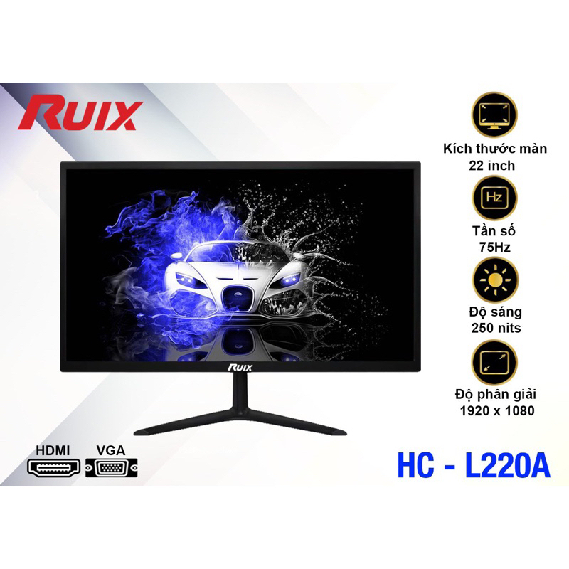 Màng hình LCD 22” RUIX HC-L220A Black Chính hãng + Tặng Headphone 7.1 AAP HD-480 + Tặng Webcam kẹp có mic (720p)