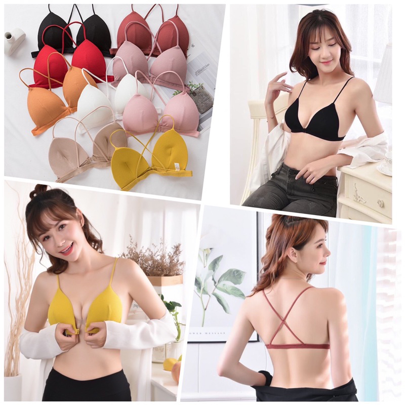 Áo Bra Nữ Cotton Gâm Tăm Cài Trước-Áo Lót Nữ Đệm Mỏng,Không Gọng Đan Dây Lưng Tợi Lợi,Nhẹ Nhàng