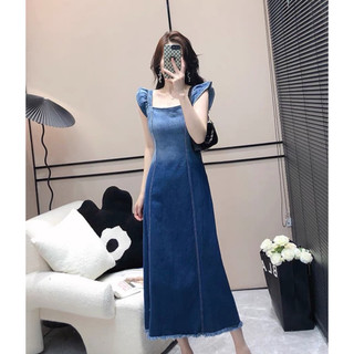 (Ảnh thật) Váy jean loang tay cánh tiên