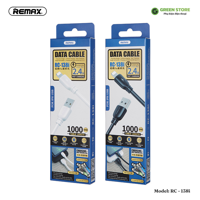Cáp Sạc Nhanh, Cáp Sạc Remax RC 138 Dây Sạc Nhanh 2.4A Chiều Dài 1m Hàng Chính Hãng