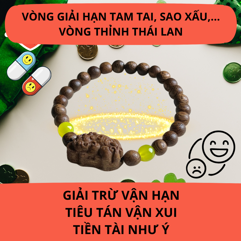 Vòng tay Trầm hương Giải hạn Tam tai - Sao xấu, vòng thỉnh Thái Lan, vòng trầm hương 25 hạt tự nhiên cao cấp